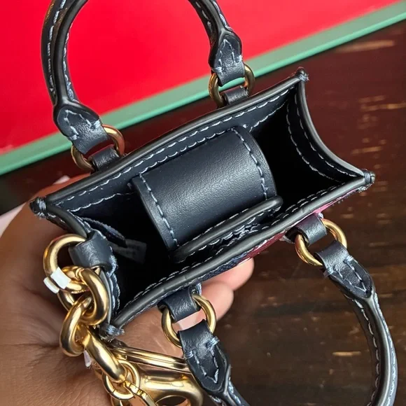 Coach Navy and Burgundy Cherry Print Key Holder - Picture 6 of 15